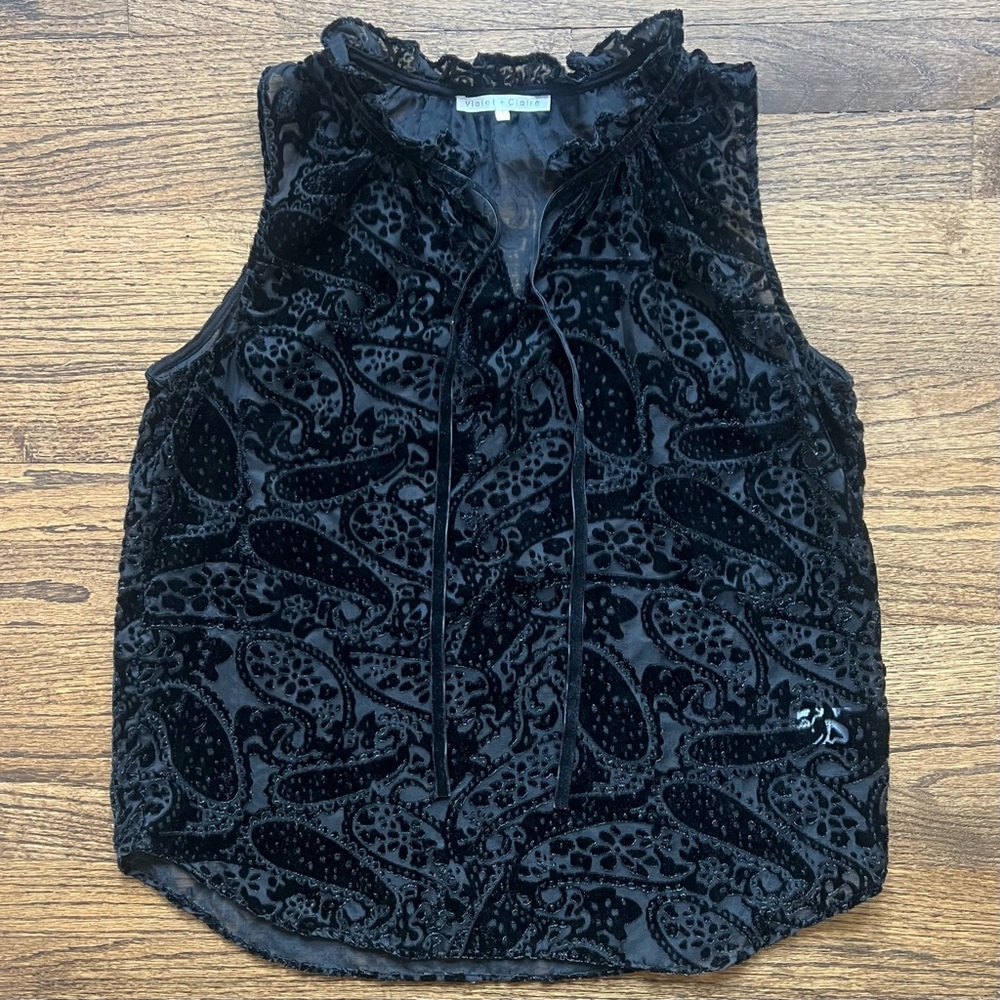 Violet & Claire black velvet sheer fancy sleeveless top